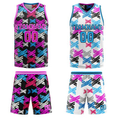 Benutzerdefinierte Rosa Blau Reversible Basketball Jersey Personalisierte Print Name Nummer Logo