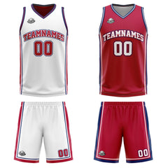 Benutzerdefinierte Weiß Rot Marine Reversible Basketball Jersey Personalisierte Print Name Nummer Logo