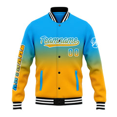 Benutzerdefinierte Verlauf Varsity-Jacke. Letterman-Jacke Hellblau Orange