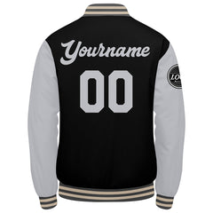 Benutzerdefinierte Verlauf Varsity-Jacke. Letterman-Jacke Grau Schwarz Creme