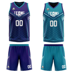 Benutzerdefinierte Lila Teal Reversible Basketball Jersey Personalisierte Print Name Nummer Logo