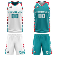 Benutzerdefinierte Weiß Türkis Rot Reversible Basketball Jersey Personalisierte Print Name Nummer Logo