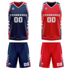 Benutzerdefinierte Marineblau Rot Weiß Reversible Basketball Jersey Personalisierte Print Name Nummer Logo