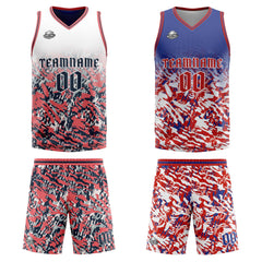 Benutzerdefinierte Blau Rot Weiß Reversible Basketball Jersey Personalisierte Print Name Nummer Logo