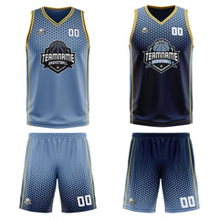 Benutzerdefinierte Staubiges Blau Marine Gelb Reversible Basketball Jersey Personalisierte Print Name Nummer Logo