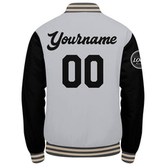 Benutzerdefinierte Verlauf Varsity-Jacke. Letterman-Jacke Grau Schwarz Creme