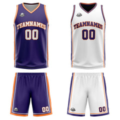 Benutzerdefinierte Lila Weiß Orange Reversible Basketball Jersey Personalisierte Print Name Nummer Logo