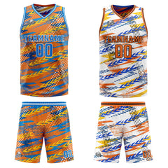 Benutzerdefinierte Orange Blau Reversible Basketball Jersey Personalisierte Print Name Nummer Logo