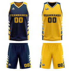 Benutzerdefinierte Marineblau Gelb Weiß Reversible Basketball Jersey Personalisierte Print Name Nummer Logo