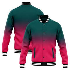 Benutzerdefinierte Verlauf Varsity-Jacke. Letterman-Jacke Dunkelgrün Rosa
