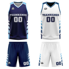 Benutzerdefinierte Marineblau Weiß Hellblau Reversible Basketball Jersey Personalisierte Print Name Nummer Logo