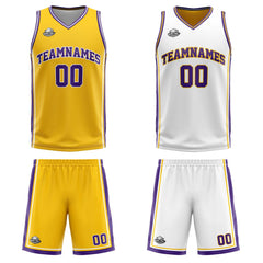 Benutzerdefinierte Gelb Weiß Lila Reversible Basketball Jersey Personalisierte Print Name Nummer Logo