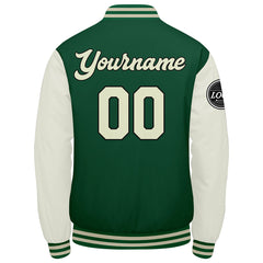 Benutzerdefinierte Verlauf Varsity-Jacke. Letterman-Jacke Grün Grüne Creme