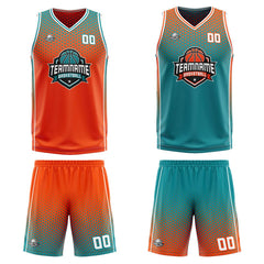 Benutzerdefinierte Orange Cyan Weiß Reversible Basketball Jersey Personalisierte Print Name Nummer Logo