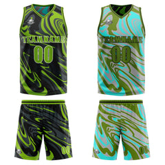 Benutzerdefinierte Grün Grau Reversible Basketball Jersey Personalisierte Print Name Nummer Logo