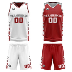 Benutzerdefinierte Weiß Rot Grau Reversible Basketball Jersey Personalisierte Print Name Nummer Logo