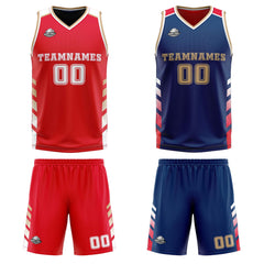 Benutzerdefinierte Rot-Marine-Gold Reversible Basketball Jersey Personalisierte Print Name Nummer Logo