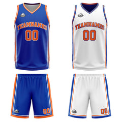 Benutzerdefinierte Royal Weiß Orange Reversible Basketball Jersey Personalisierte Print Name Nummer Logo