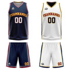 Benutzerdefinierte Marine Weiß Gelb Reversible Basketball Jersey Personalisierte Print Name Nummer Logo