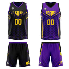 Benutzerdefinierte Schwarz Lila Reversible Basketball Jersey Personalisierte Print Name Nummer Logo