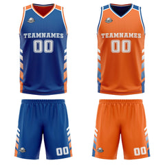 Benutzerdefinierte Blau Orange Weiß Reversible Basketball Jersey Personalisierte Print Name Nummer Logo