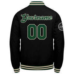 Benutzerdefinierte Verlauf Varsity-Jacke. Letterman-Jacke Dunkelgrün Schwarz Creme