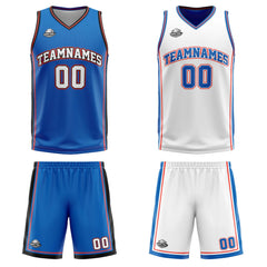 Benutzerdefinierte Blau Weiß Orange Reversible Basketball Jersey Personalisierte Print Name Nummer Logo