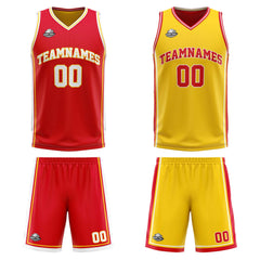 Benutzerdefinierte Rot Gelb Weiß Reversible Basketball Jersey Personalisierte Print Name Nummer Logo