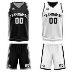 Benutzerdefinierte Schwarz Weiß Grau Reversible Basketball Jersey Personalisierte Print Name Nummer Logo