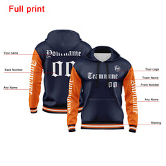 Benutzerdefiniert Marine Orange Hoodie Personalisiert Männer Pullover Hoodie Gedruckt Team Name Number Logo für Frauen