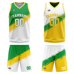 Benutzerdefinierte Reversible Basketball Jersey Personalisierte Print Name Nummer Logo Grün-Gelb-Weiß