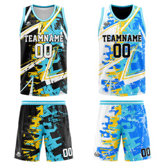 Benutzerdefinierte Reversible Basketball Jersey Personalisierte Print Name Nummer Logo Gelb&Hellblau