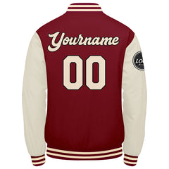 Benutzerdefinierte Verlauf Varsity-Jacke. Letterman-Jacke Karminrot Creme