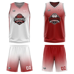 Benutzerdefinierte Weiß Rot Reversible Basketball Jersey Personalisierte Print Name Nummer Logo