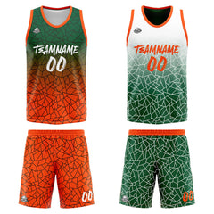 Benutzerdefinierte Reversible Basketball Jersey Personalisierte Print Name Nummer Logo Color Flaw-Grün&Orange