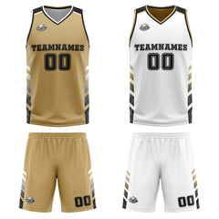 Benutzerdefinierte Gold Weiß Schwarz Reversible Basketball Jersey Personalisierte Print Name Nummer Logo