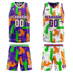 Benutzerdefinierte Lila Orange Reversible Basketball Jersey Personalisierte Print Name Nummer Logo