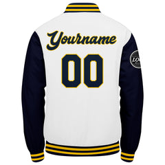 Benutzerdefinierte Verlauf Varsity-Jacke. Letterman-Jacke Marine Weiß Gelb