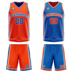 Benutzerdefinierte Orange Blau Weiß Reversible Basketball Jersey Personalisierte Print Name Nummer Logo