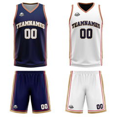 Benutzerdefinierte Marine Weiß Gold Reversible Basketball Jersey Personalisierte Print Name Nummer Logo