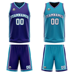 Benutzerdefinierte Lila Teal Reversible Basketball Jersey Personalisierte Print Name Nummer Logo