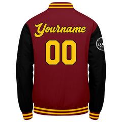 Benutzerdefinierte Verlauf Varsity-Jacke. Letterman-Jacke Karminrot Schwarz Gelb