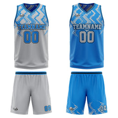 Benutzerdefinierte Grau Blau Reversible Basketball Jersey Personalisierte Print Name Nummer Logo