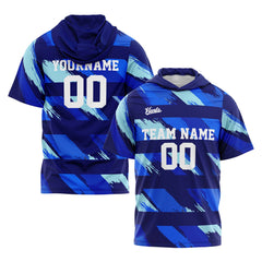 Benutzerdefinierte Blau Kurzarm-Kapuzenpullover für Männer Frauen Hemden mit Kapuzen gedruckt Name Logo