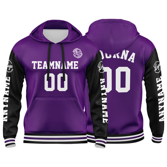 Benutzerdefinierter Lila Schwarz Hoodie für Mann, Frau, Mädchen, Junge. Drucken Sie Ihr Logo, Ihren Namen und Ihre Nummer