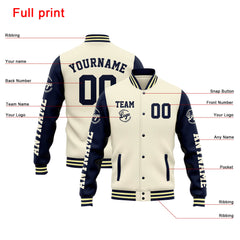 Benutzerdefinierte Varsity-Jacke. Letterman-Jacke für Männer, Frauen und Jugendliche Creme Marine