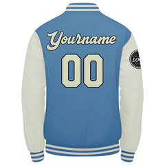 Benutzerdefinierte Verlauf Varsity-Jacke. Letterman-Jacke Hellblaue Creme