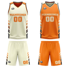 Benutzerdefinierte Creme Orange Schwarz Reversible Basketball Jersey Personalisierte Print Name Nummer Logo