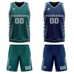 Benutzerdefinierte Mitternachtsgrün Marinegrau Reversible Basketball Jersey Personalisierte Print Name Nummer Logo