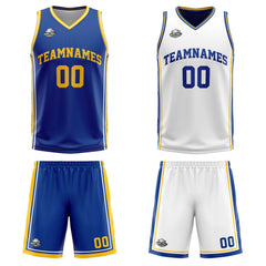Benutzerdefinierte Royal Weiß Gelb Reversible Basketball Jersey Personalisierte Print Name Nummer Logo